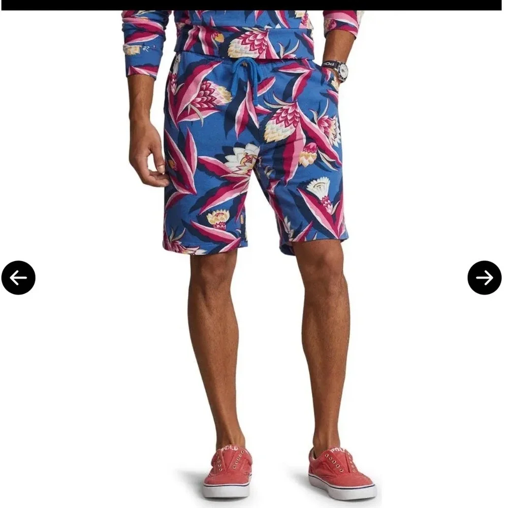 Polo Ralph Lauren Floral Terry Shorts Mens Blue Red Tropical Print 8.5